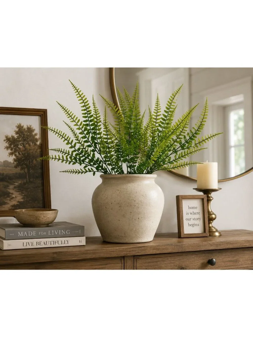 Artificial Boston Fern Picks Set of 10, 15 Inch Faux Fern Greenery, Floral Fille